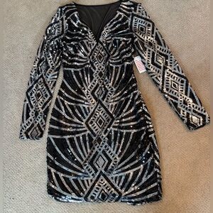 VENUS Black & Silver Sequin Party Dress